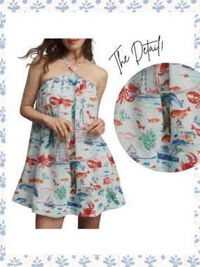 Maeve Sea Life Halter Sundress in Light Aqua